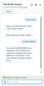 Testing the 2 way messaging in Lex console
