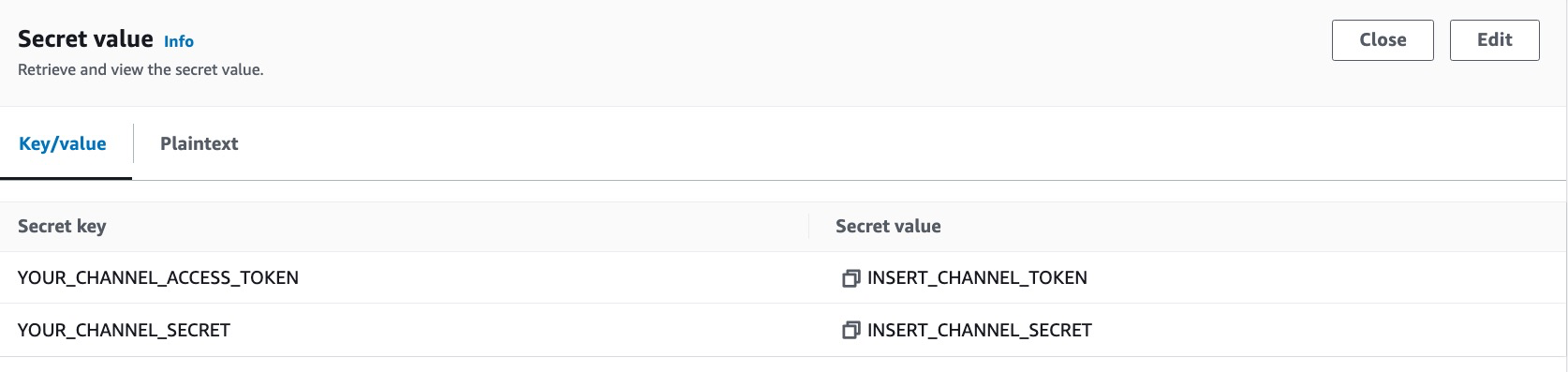 Set Line secrets in Secrets Manager