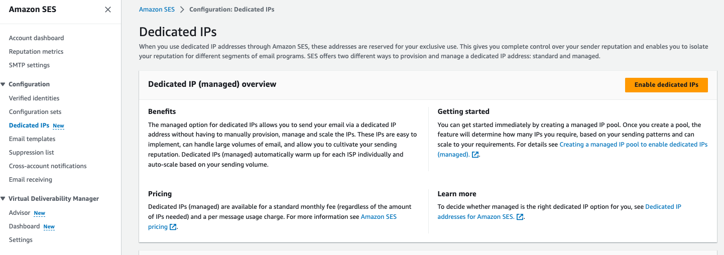 How to set up managed dedicated IPs in SES