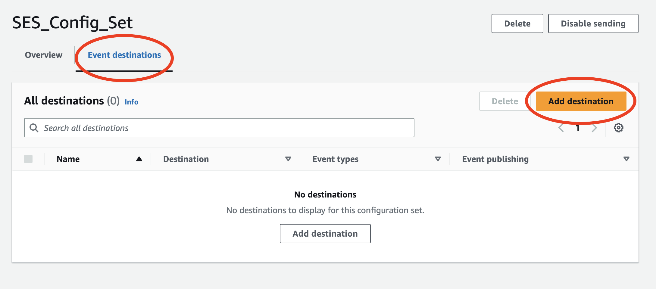 Add SES event destination to configuration set