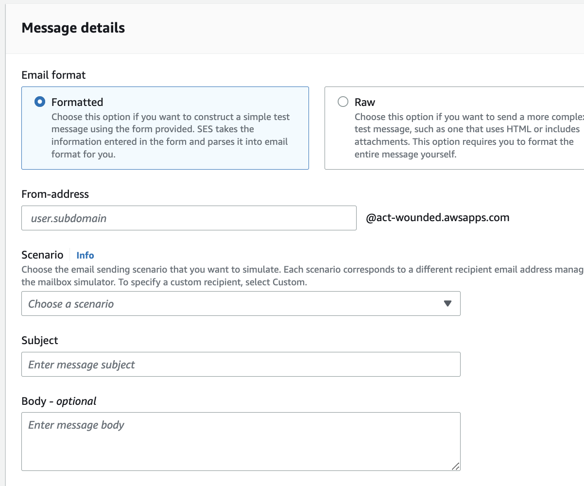 The message details dialog where a sender can send an email from the SES console
