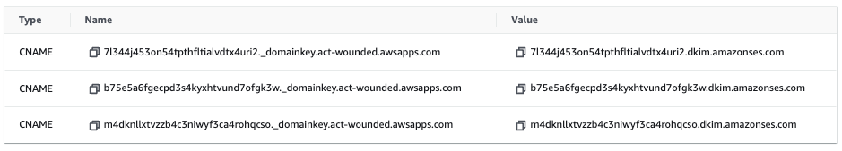 An example dialog of the CNAME records that are generated when attempting to verify an identity.