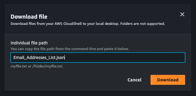 Download File from AWS CloudShell