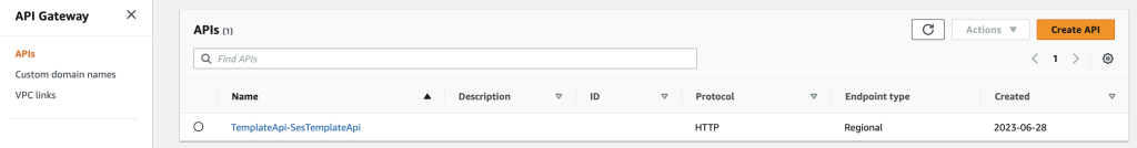 Console screenshot displaying the SesTemplateApi