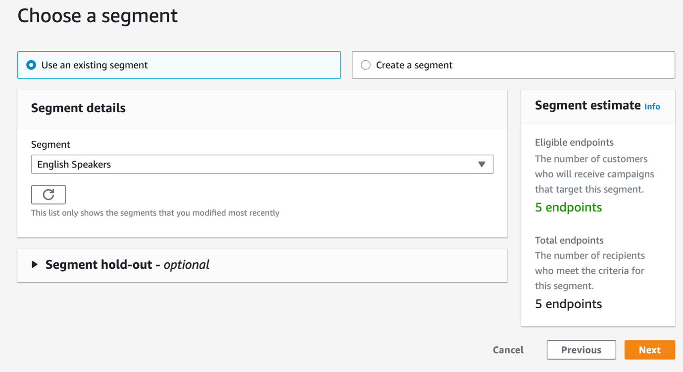 Fig 16: Amazon Pinpoint segment