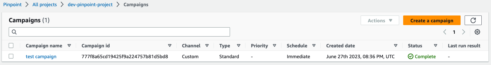 Fig 19: Amazon Pinpoint campaign processing status