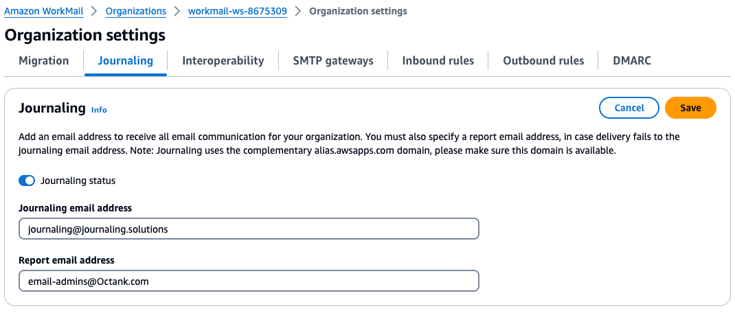 Provide a Journaling email address
