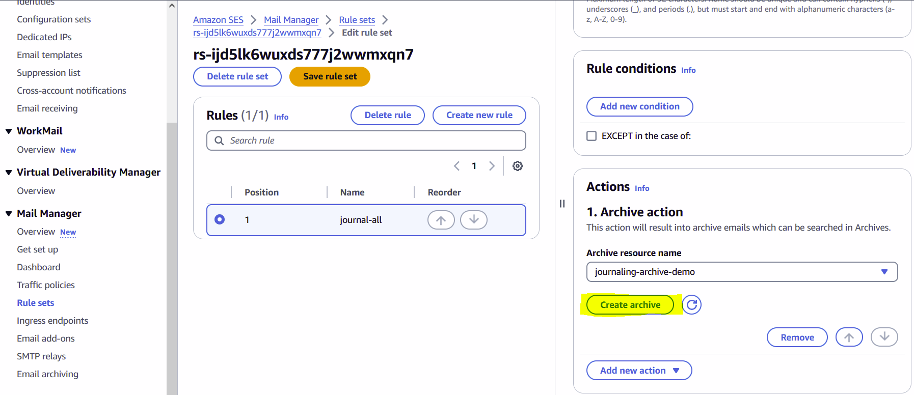 Create a new Rule Set called ‘Journaling-rule-demo’