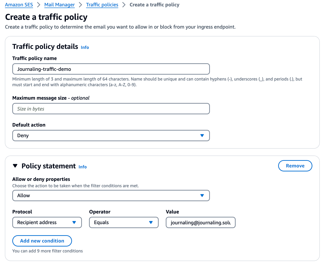 Create a new Traffic policy, called ‘Journaling-traffic-demo’