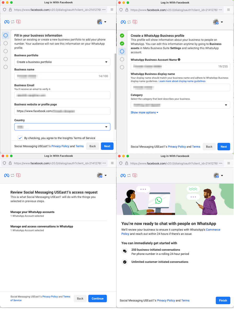 Screenshot of the steps you need to follow to connect your AWS account and your Meta business portfolio.