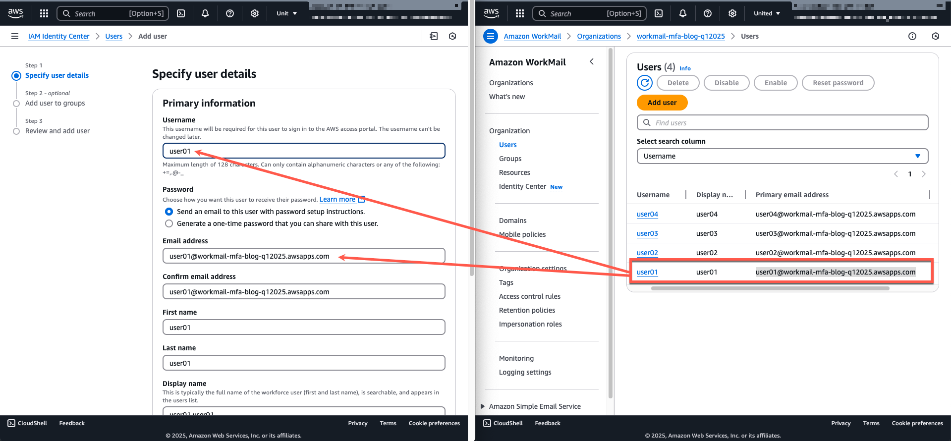 Sync IdC and WorkMail users