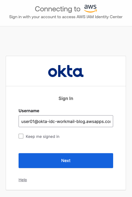 Okta user login page