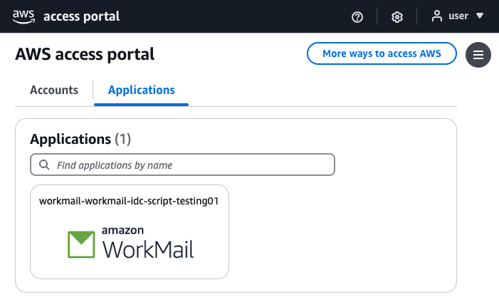AWS access portal with linked application tiles