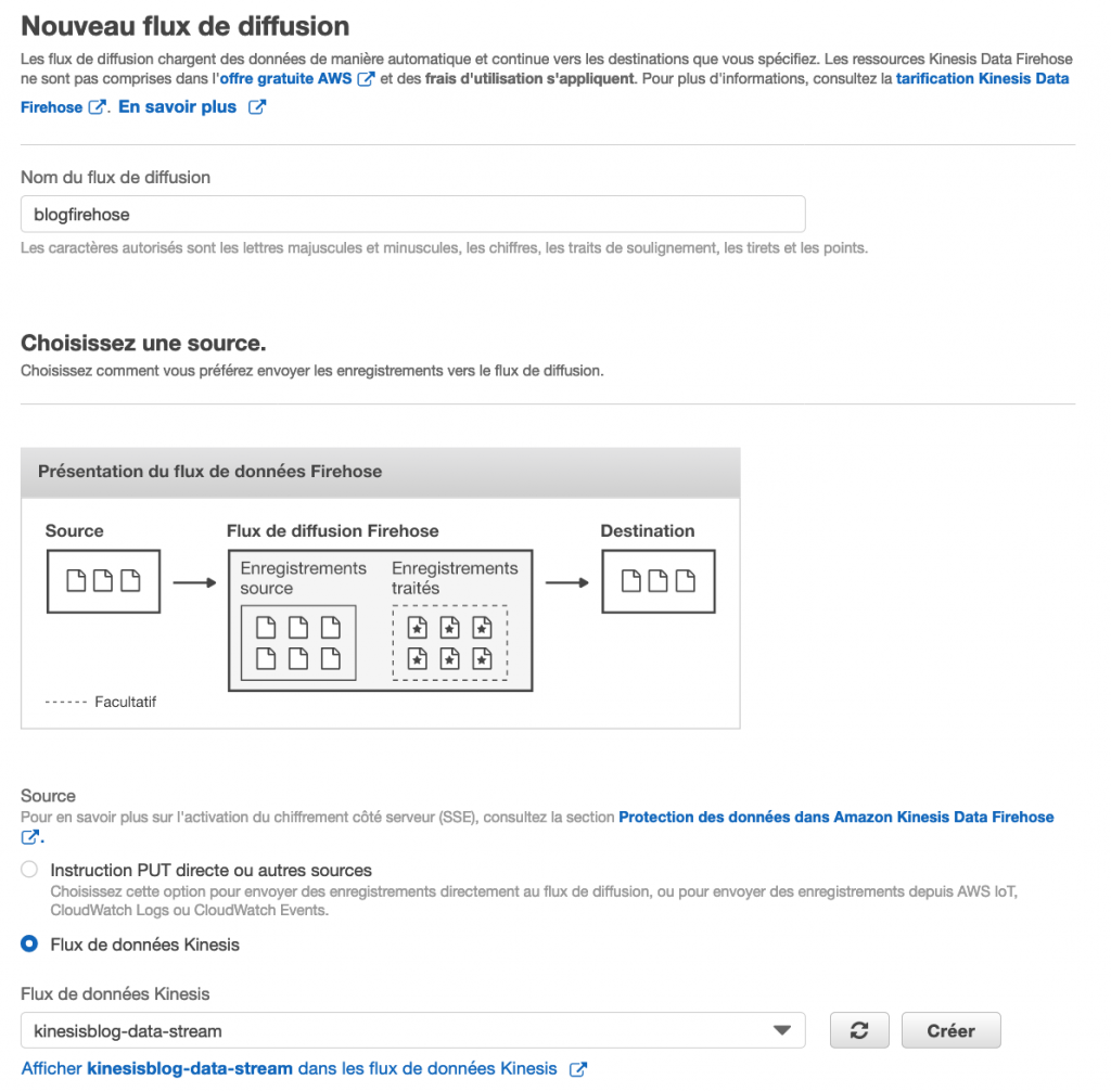 Amazon Kinesis Firehose vers Amazon S3 - AWS Console - Etape 1