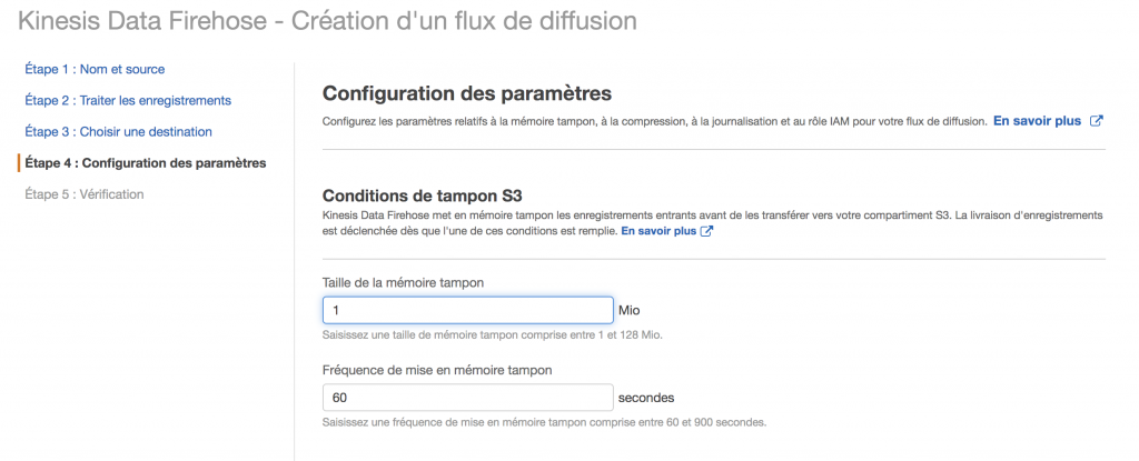 Amazon Kinesis Firehose - Creation Flux