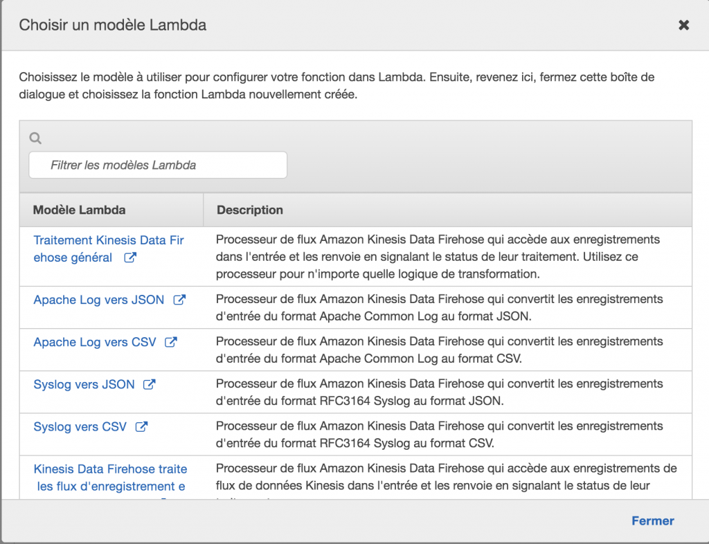 Amazon Kinesis Firehose - Modele Traitement Lambda