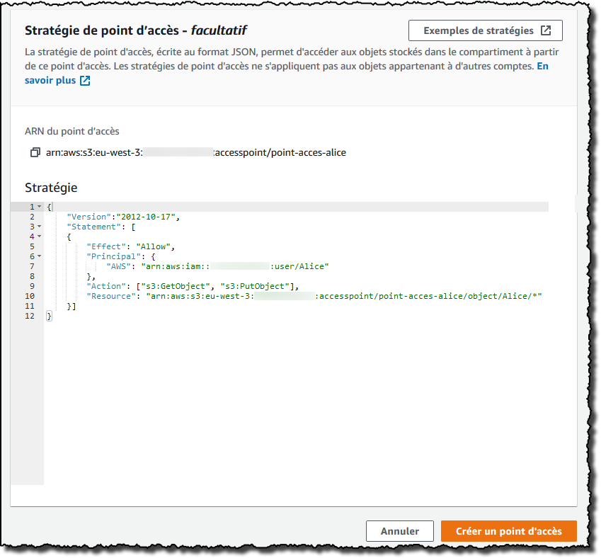 Configuration de la stratégie pour le point d'accès.