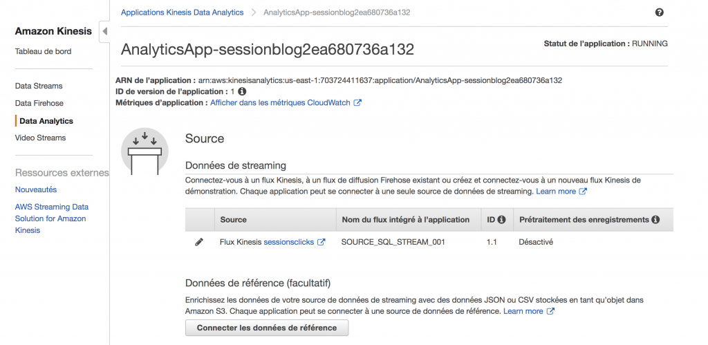 Amazon Kinesis - Détails de l'application