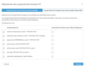 Choix de bucket S3 pour Amazon Quicksight