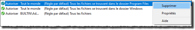 Règles par défaut recommandées par Microsoft