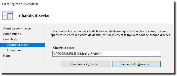 Créer règles de l'exécutable