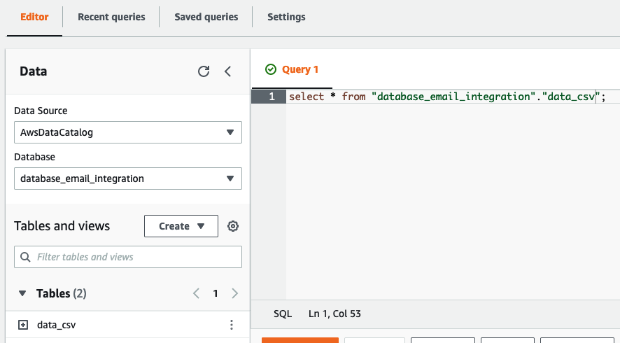 Amazon Athena Query Screen