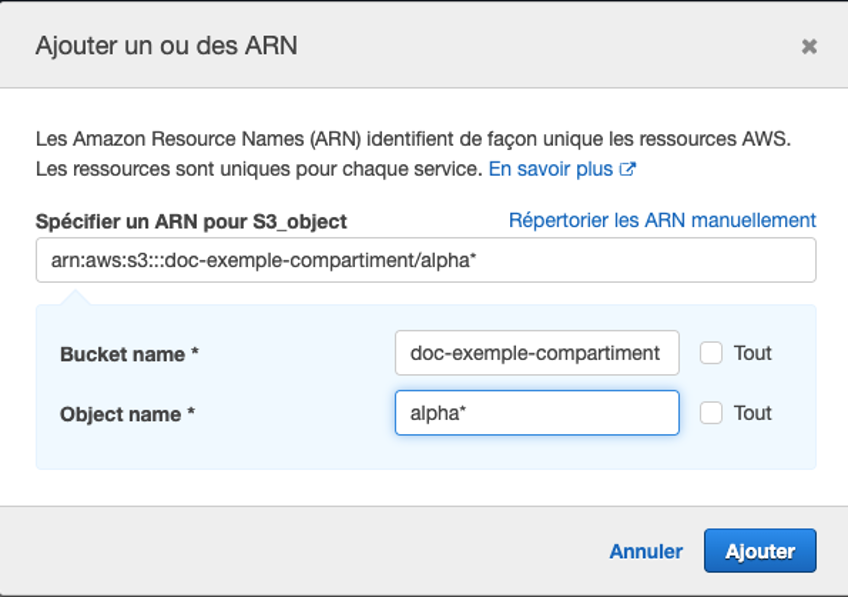 Figure 6: Entrez le nom du compartiment et celui de l'objet.