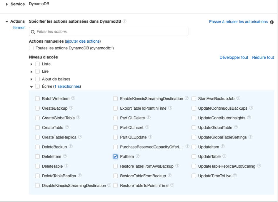 Figure 10 : Choisissez le niveau d'accès en écriture.