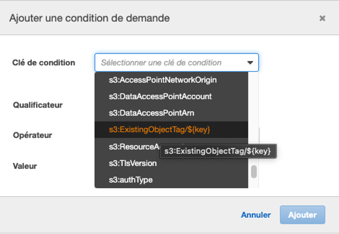 Figure 7b: Sélection de la Clé de condition.