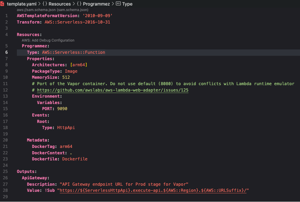 un template de déploiement SAM