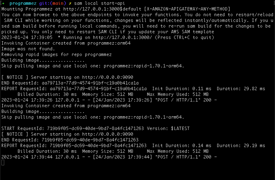 démarrer le serveur de test local SAM