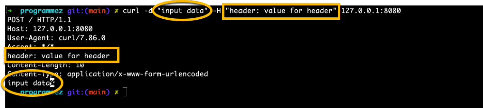 j’appelle l’application avec curl et vérifie que ètres et en-têtes sont retournées