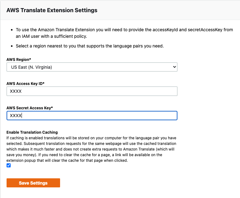 AWS Translate Setting