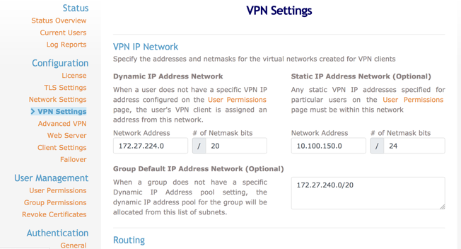 OpenVPN settings AWS Marketplace