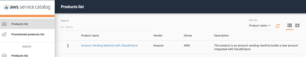 AWS Service Catalog console