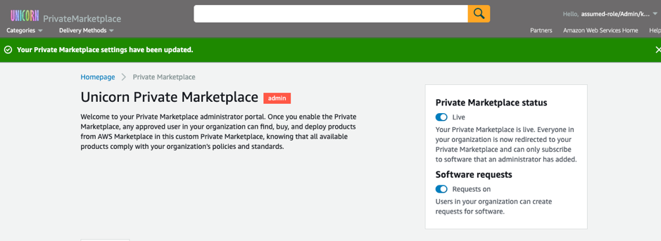 Requests on Private Marketplace AWS Marketplace