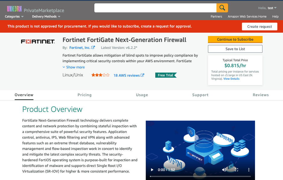 create a request for approval for Private Marketplace AWS Marketplace
