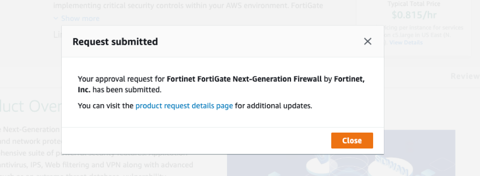 request submitted Private Marketplace AWS Marketplace