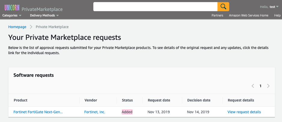 software requests AWS Marketplace Private Marketplace