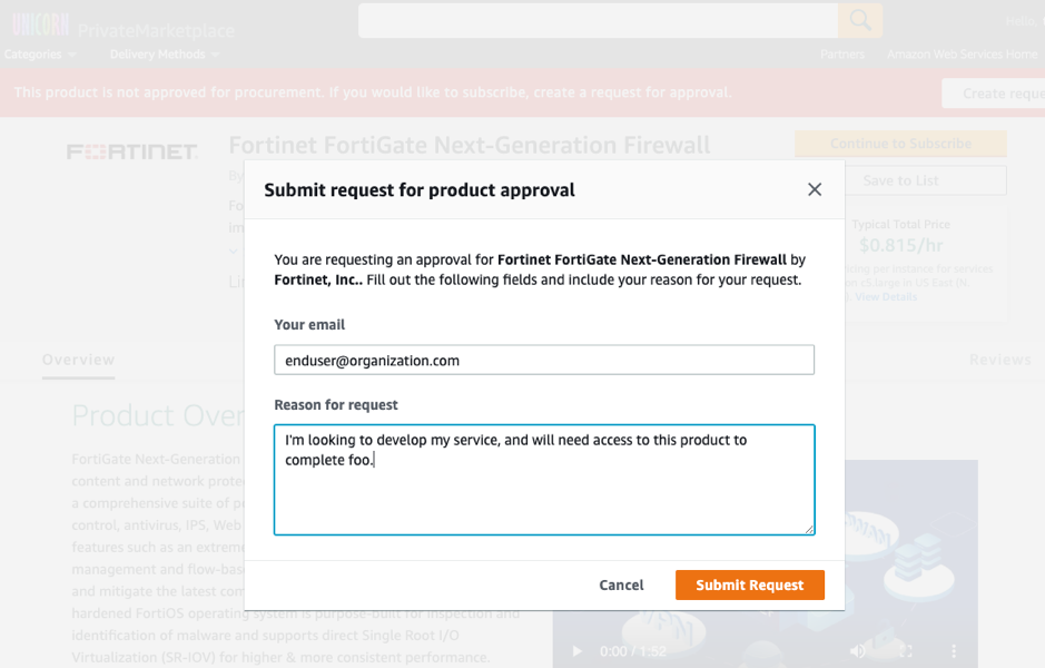 submit request for Private Marketplace