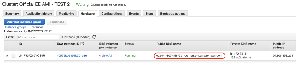 Log in to new EMR cluster waiting screenshot