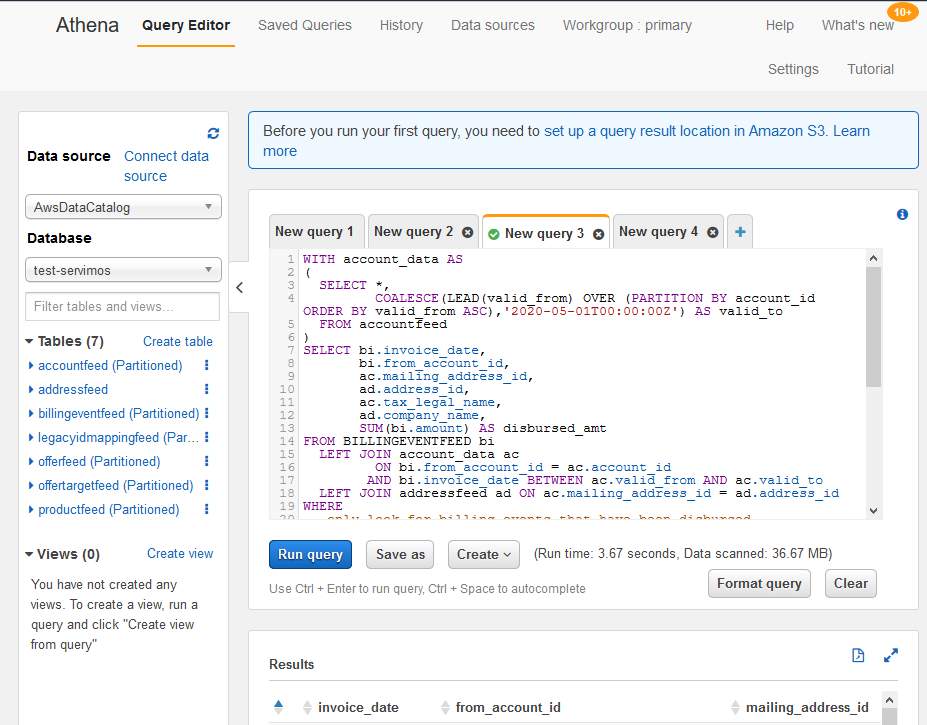 Successful results of SQL query built in Amazon Athena
