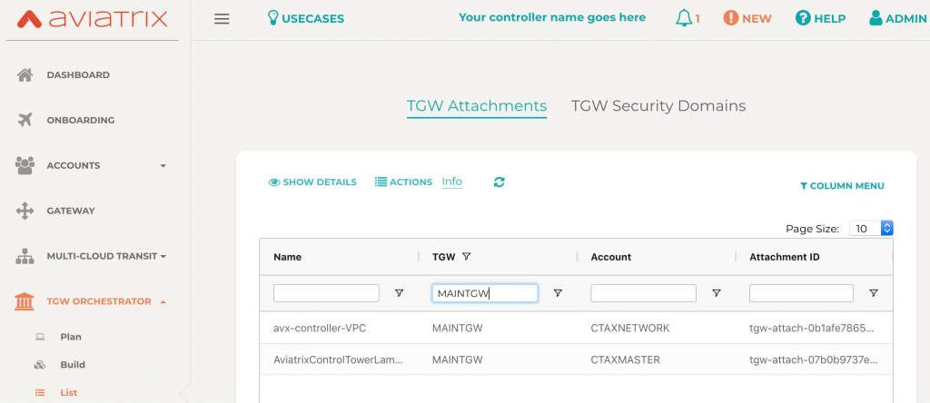 Confirm both VPCs attached to TGW Aviatrix