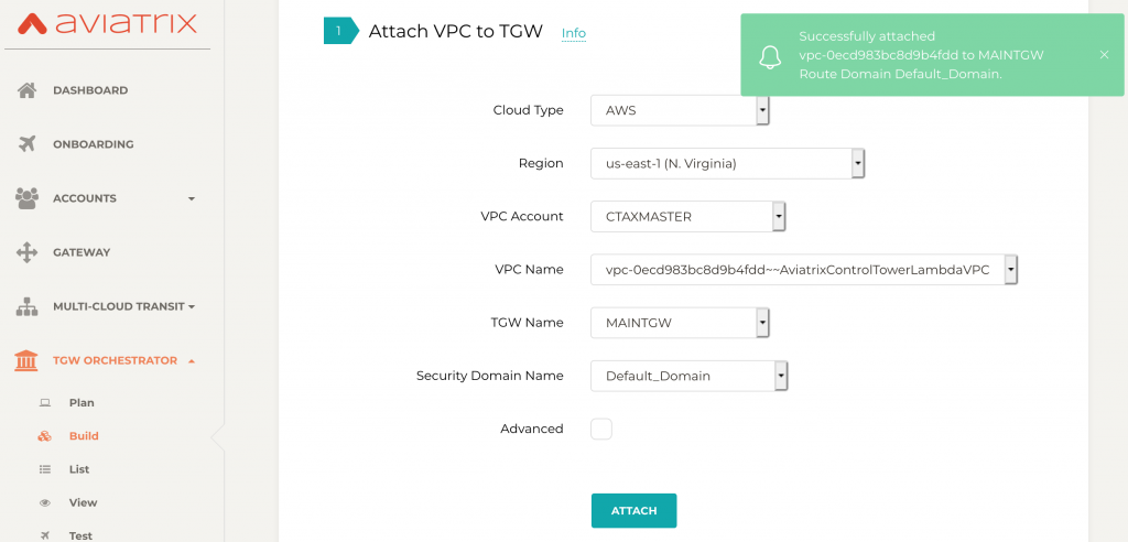 attach VPC to TGW Lambda Aviatrix