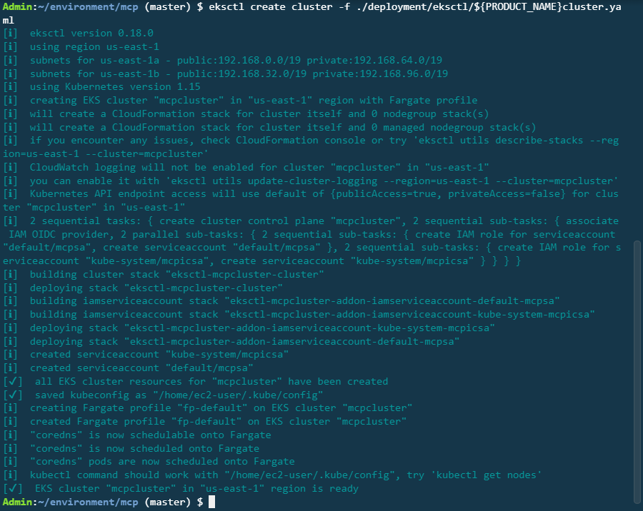 Amazon EKS cluster deployed successfully