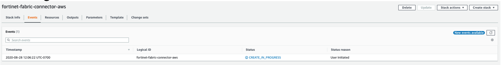 fortinet stack creation in progress screenshot