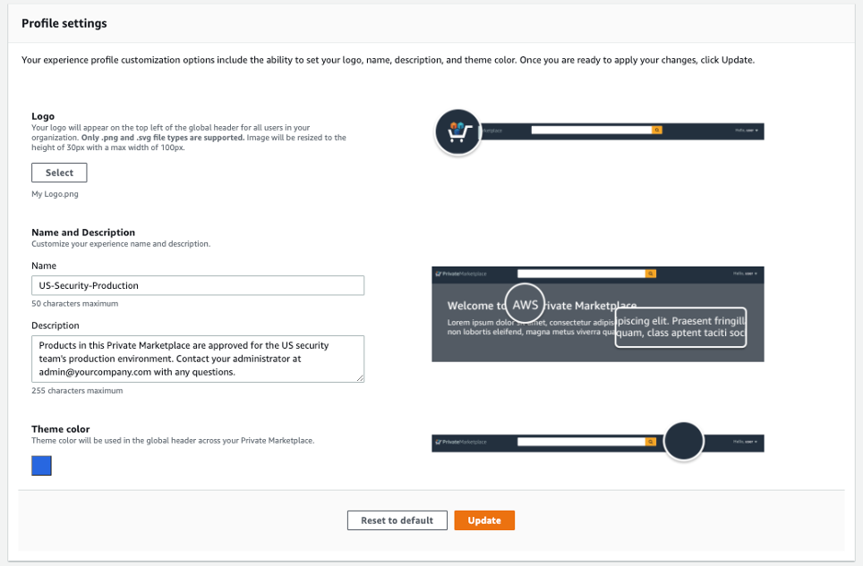 Private Marketplace Settings