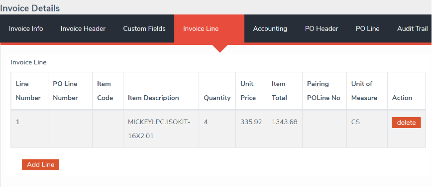 invoice line PO details Oscar HighIQ
