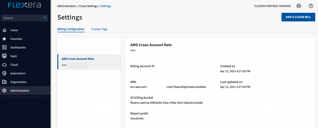 screenshot Flexera console with AWS Cross-Account Role visible