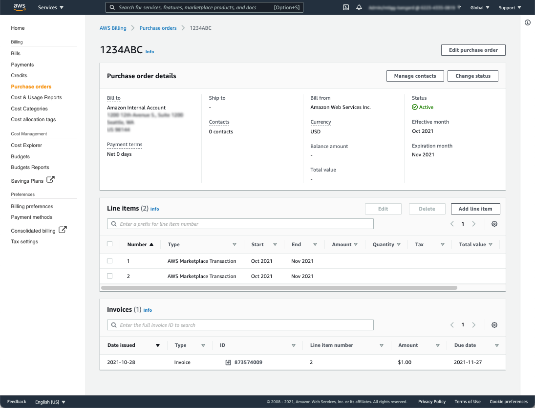 Purchase order details